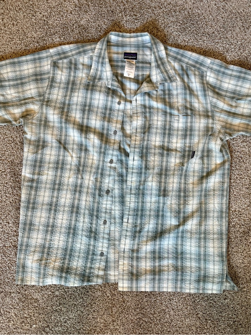 Patagonia Light Green Plaid Short-Sleeve Button-Down Shirt